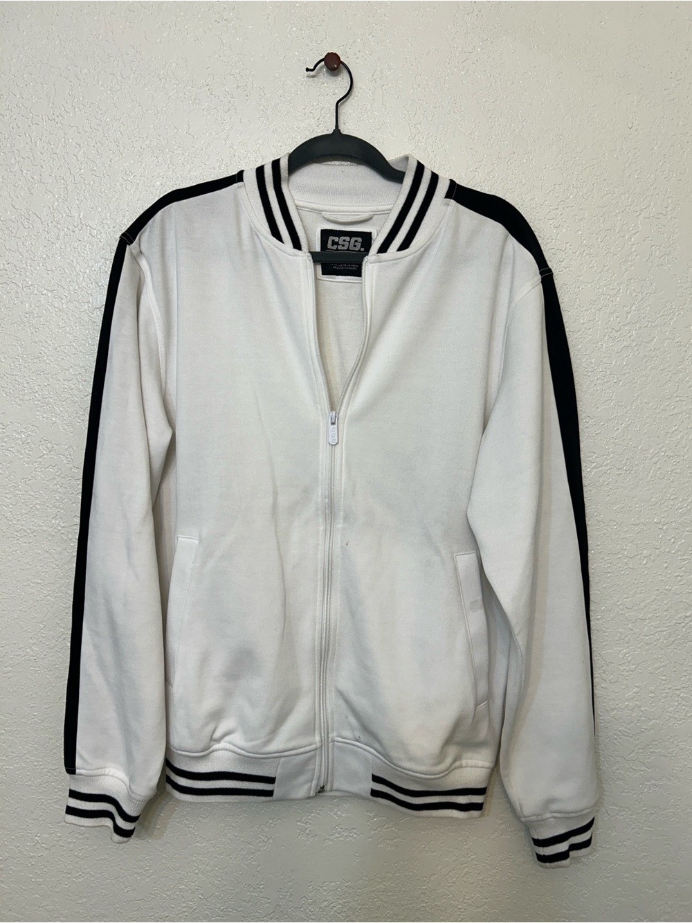 White & Black Track Jacket - Men's Full-Zip oversized
